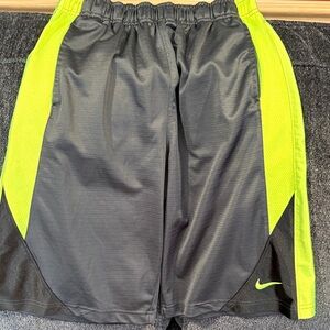 Nike Black and Neon Green Athletic Shorts with side pockets